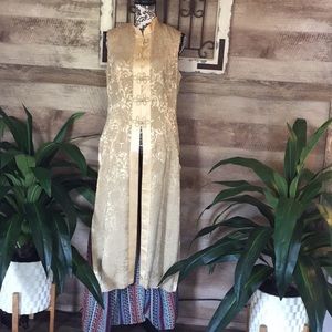 Metallic Gold Oriental Side Slits Dress
